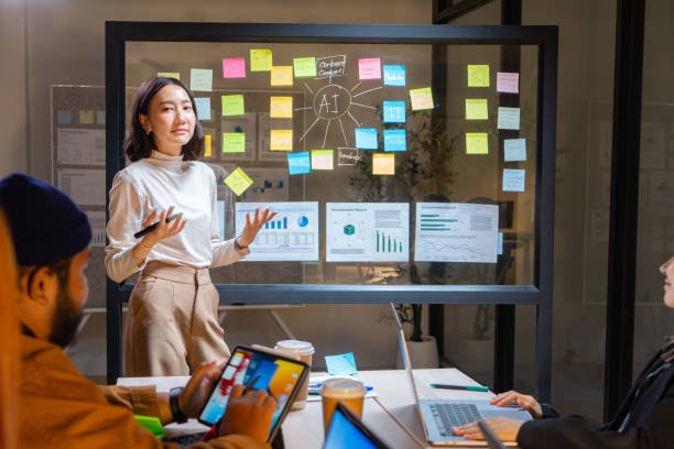 business meeting in office at night